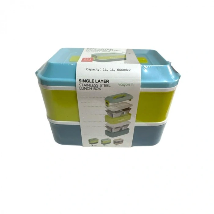 VAGONLİFE ÇELİK YEMEK KABI 2 KATLI LUNCH BOX 1200ml - VGN6744 MAVİ