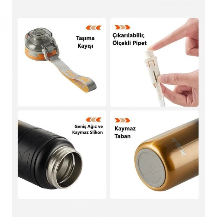 VAGONLİFE T2025 TKK PİPETLİ / PİPETSİZ KULLANIM ÇELİK TERMOS 900ML ALTIN (GOLDEN)