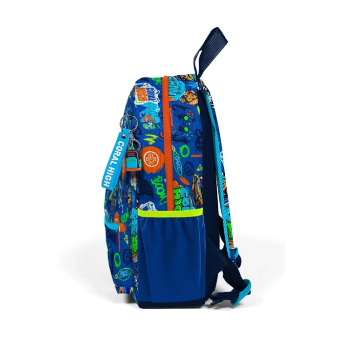 CORAL HIGH 23567 KIDS SAKS MAVİSİ GRAFİTİ DESENLİ İKİ BÖLMELİ MİNİK YUVA SIRT ÇANTASI