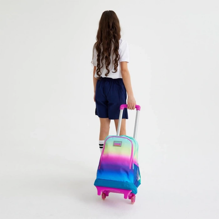 CORAL HIGH 23910 RENK GEÇİŞLİ ÜÇ BÖLMELİ IŞIKLI TEKERLEKLİ ÇEKÇEKLİ SIRT ÇANTASI