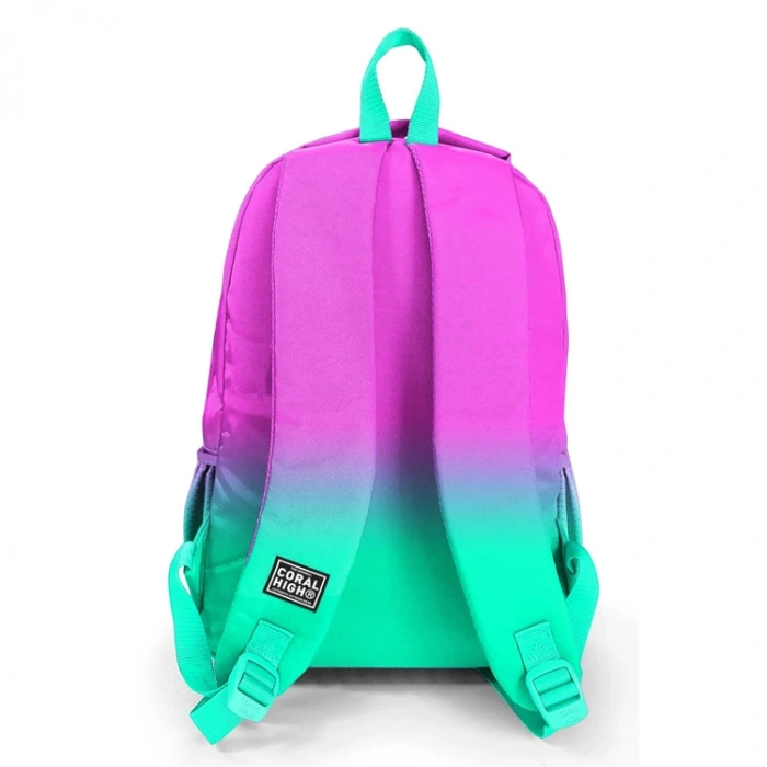CORAL HIGH 23664 KIDS PEMBE SU YEŞİLİ RENK GEÇİŞLİ ÜÇ BÖLMELİ OKUL SIRT ÇANTASI
