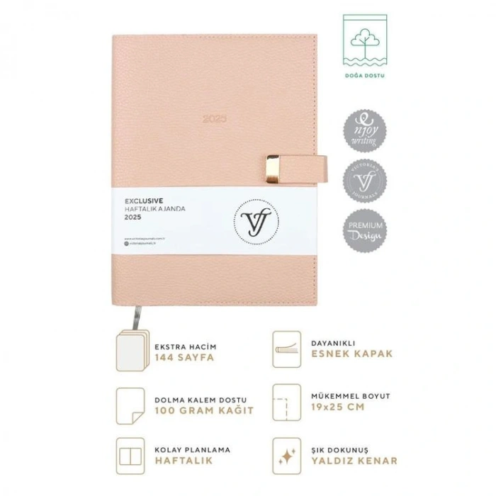VICTORIAS JOURNALS 124-1408 19X25 EXECUTIVE HAFTALIK AJANDA - PUDRA PEMBE