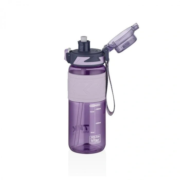 VAGONLİFE T1019 TKK SİLİKON TUTMA GÖVDE TRİTAN PİPETLİ MATARA 600ml  MOR