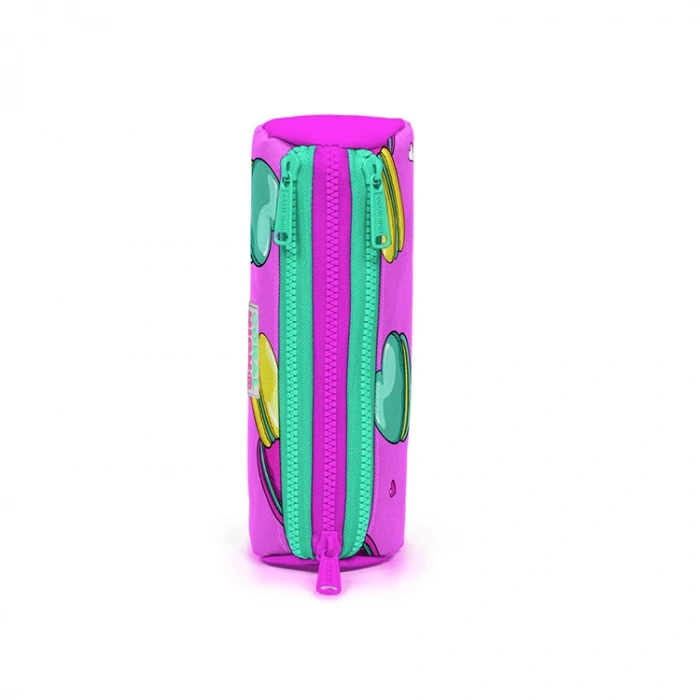 CORAL HIGH 22301 AÇIK PEMBE SU YEŞİLİ MAKARON DESENLİ ÜÇ BÖLMELİ KALEM ÇANTASI