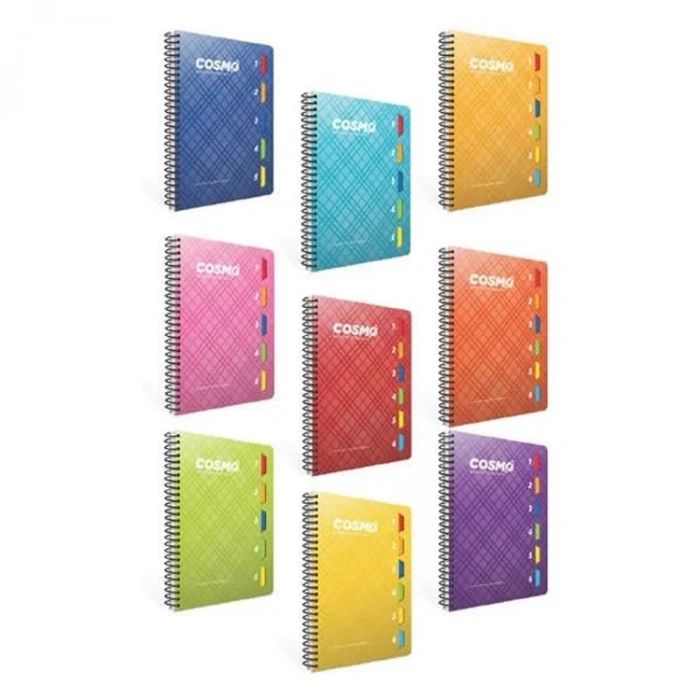 GIPTA COSMO 17x24 SPİRALLİ 5 SEPERATÖRLÜ 150 YP. PP KAPAK ÇİZGİLİ DEFTER