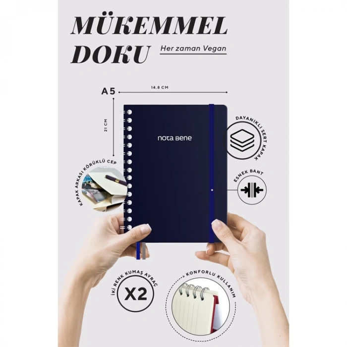 VICTORIAS JOURNALS NOTE BENE 9262 PREMIUM NOTEBOOK SPİRALLİ SERT KAPAK A5 100gr.160 SYF. ÇİZGİLİ DEFTER LACİVERT
