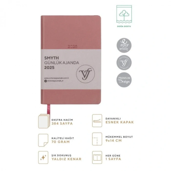 VICTORIAS JOURNALS 124-1495 9X14 SMYTH LASTİKLİ GÜNLÜK AJANDA A5 - GÜL KURUSU