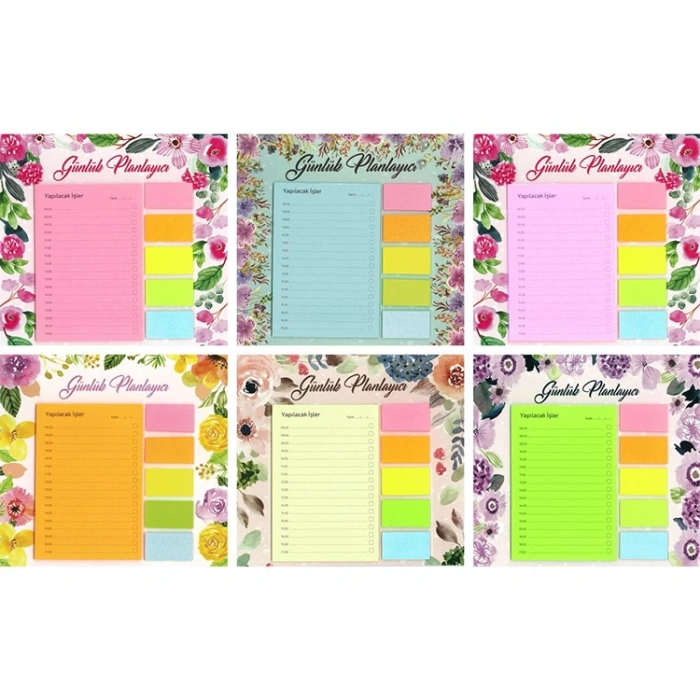 NOT YAZ GP-7233/6182 4 RENK YAPIŞKANLI NOT KAĞIDI/ ÇİÇEKLİ GÜNLÜK PLANLAYICI