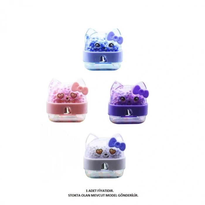 MİKRO MK-4060 KITTY CUTE RENKLİ BONCUKLU ÇİFT DELİKLİ HAZNELİ KALEMTRAŞ