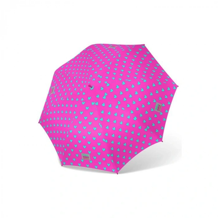 CORAL HIGH 12660 KIDS NEON PEMBE SU YEŞİLİ KALP DESENLİ ÇOCUK ŞEMSİYESİ