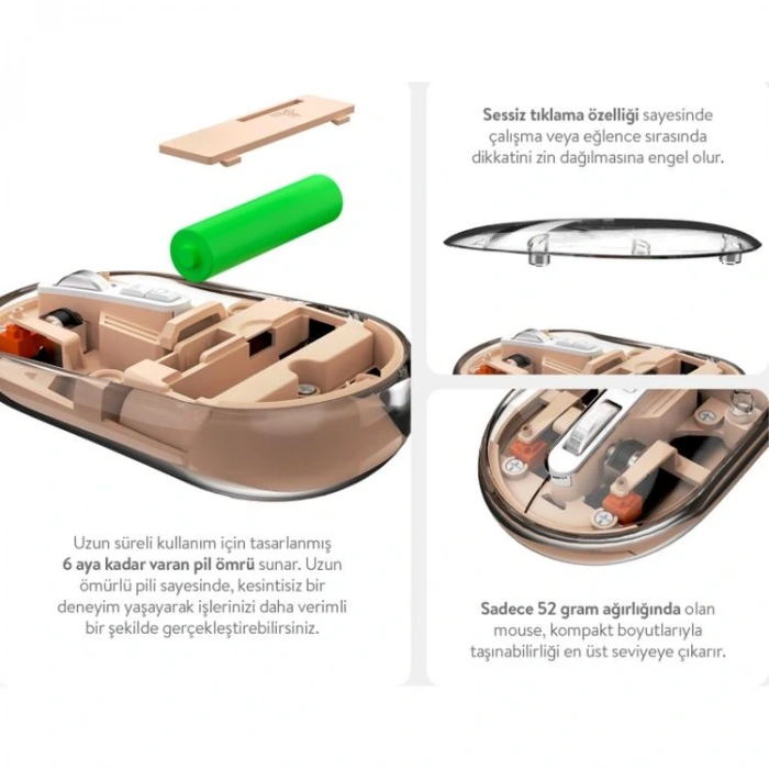 EVEREST SM-BT29 GLASSY USB ROSE GOLD TRANSPARAN BLUETOOTH VE 2.4GHZ KABLOSUZ MOUSE