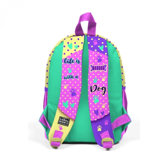 CORAL HIGH 23552 KIDS SARI PEMBE SEVİMLİ KÖPEK DESENLİ İKİ BÖLMELİ MİNİK YUVA SIRT ÇANTASI