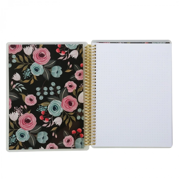 VICTORIAS JOURNALS 5840 SPRING GARDEN BLACK 17x24cm SPİRALLİ PVC KAPAK 120gr.80YP. NOKTALI DEFTER
