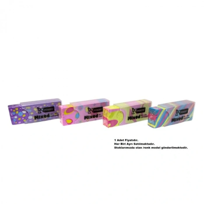 MİKRO 1914 MİXED COLORFULL PVC KILIFLI SOFT DİKDÖRTGEN SİLGİ - TEKLİ