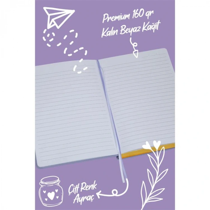 VICTORIAS JOURNALS 1654 BUJO VEGAN DERİ 14X21 160gr.96YP. ÇİZGİLİ DEFTER AÇIK MOR