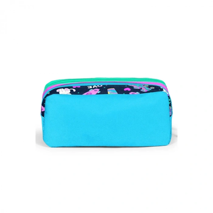 CORAL HIGH 12091 LACİVERT PEMBE KEDİLİ PATEN DESENLİ İKİ BÖLMELİ KALEM ÇANTASI