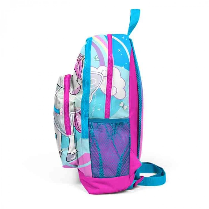 CORAL HIGH 23711 KİDS MAVİ NEON PEMBE UNICORN DESENLİ DÖRT BÖLMELİ OKUL SIRT ÇANTASI