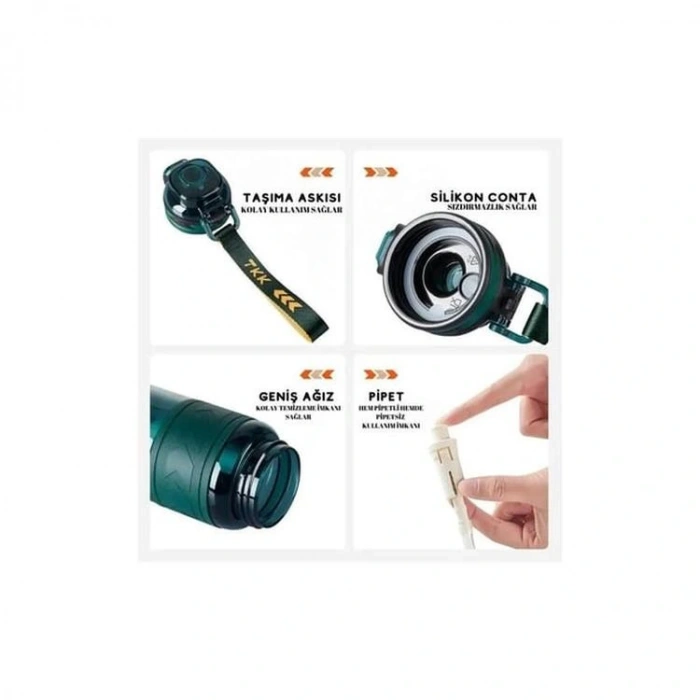 VAGONLİFE T1020 TKK PİPETLİ SÜZGEÇLİ TRİTAN MATARA YEŞİL 800ml