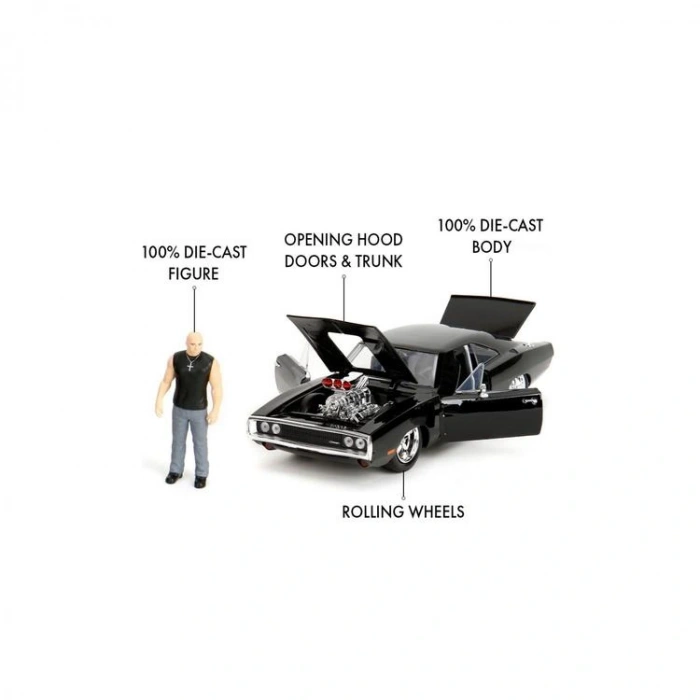SİMBA JADA 3205006 FAST&FURIOUS 1:24 DOM & DODGE CHARGER R/T METAL ARABA VE  FİGÜR 8+