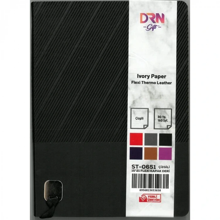 DRN GIFT ST-0651 15x21 FLEXI KAPAK DERİ MODEL 80 YP. ÇİZGİLİ DEFTER  -  TEKLİ