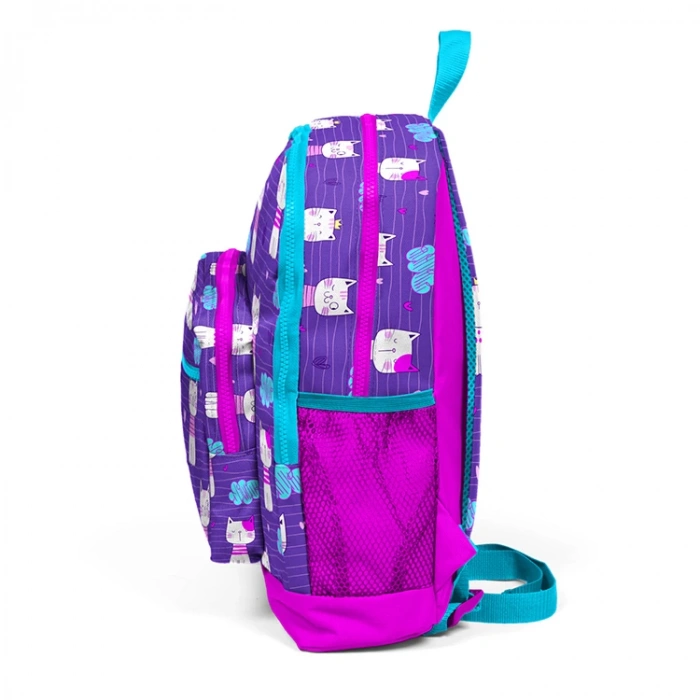 CORAL HIGH 23464 KİDS MOR PEMBE KEDİ DESENLİ DÖRT BÖLMELİ OKUL SIRT ÇANTASI