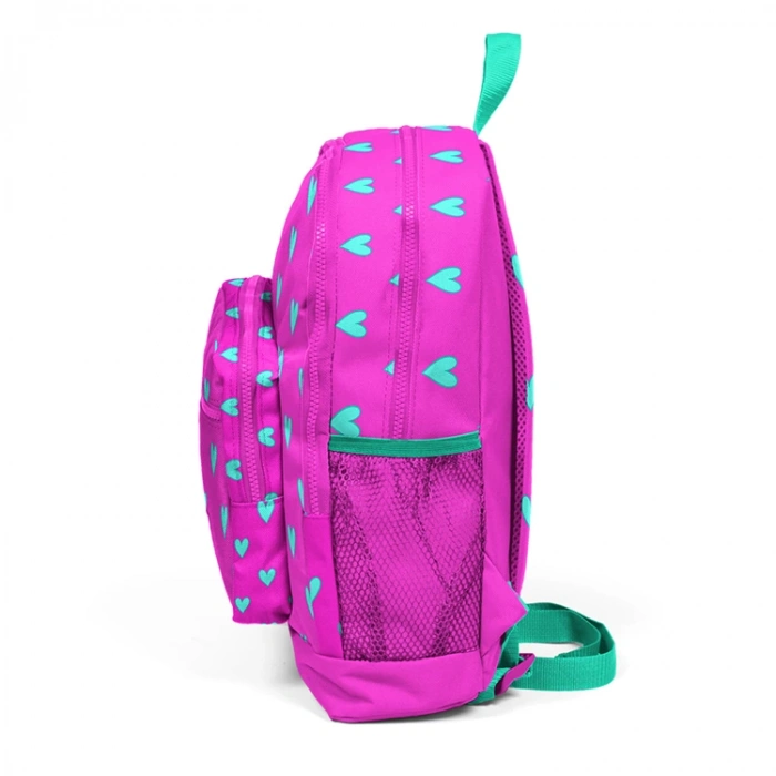 CORAL HIGH 23113 KİDS NEON PEMBE SU YEŞİLİ KALP DESENLİ DÖRT BÖLMELİ OKUL SIRT ÇANTASI