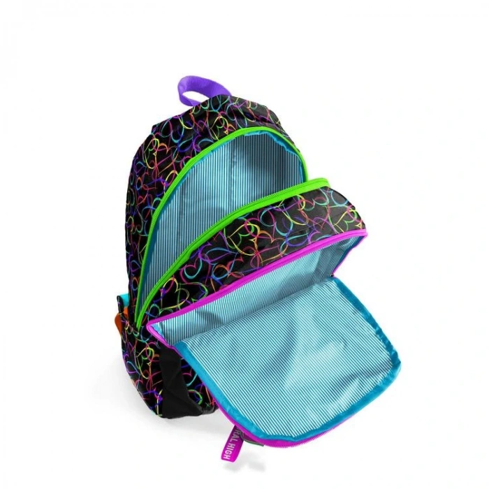 CORAL HIGH 23670 KIDS ÇOK RENKLİ KALP DESENLİ ÜÇ BÖLMELİ SIRT ÇANTASI
