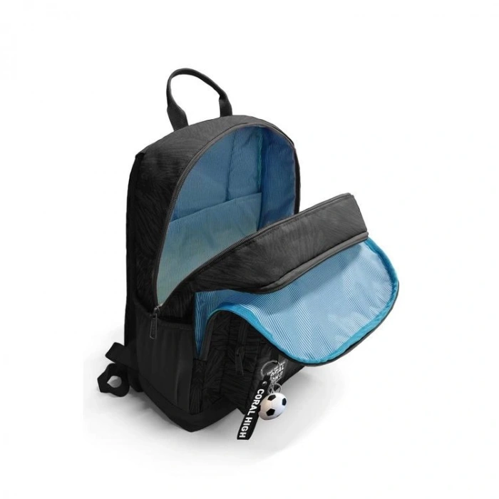 CORAL HIGH 23698 KIDS SİYAH FUTBOL DESENLİ DÖRT BÖLMELİ SIRT ÇANTASI