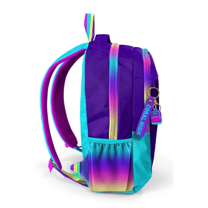 CORAL HIGH 23662 KIDS MOR RAINBOW FERMUARLI ÜÇ BÖLMELİ OKUL SIRT ÇANTASI