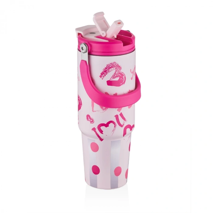 VAGONLİFE STAİNLESS STEEL TUMBLER PİPETLİ / PİPETSİZ KULLANIM ÇELİK MATARA VGN8137 PİNK 900ML
