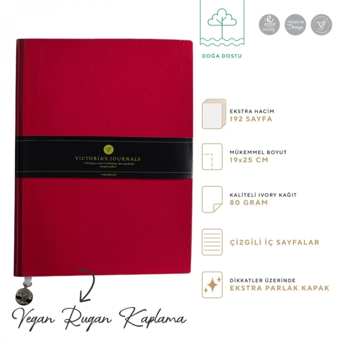 VICTORIAS JOURNALS 1081 SMYTH RUGAN ESNEK KAPAK 19x25cm 80gr. 96YP. ÇİZGİLİ DEFTER KIRMIZI