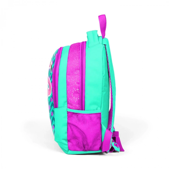 CORAL HIGH KIDS 14382 SU YEŞİLİ PEMBE SİMLİ FLAMİNGO DESENLİ ÜÇ BÖLMELİ OKUL SIRT ÇANTASI