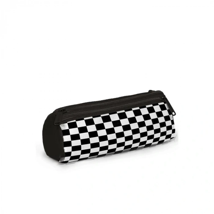 CORAL HIGH 11177 KIDS SİYAH BEYAZ DAMA DESENLİ ÜÇ BÖLMELİ KALEM ÇANTASI