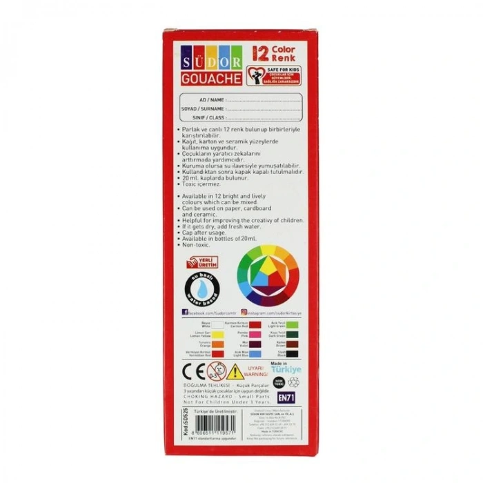 SÜDOR SD525 GUAJ BOYA 12 RENK X 15 ML