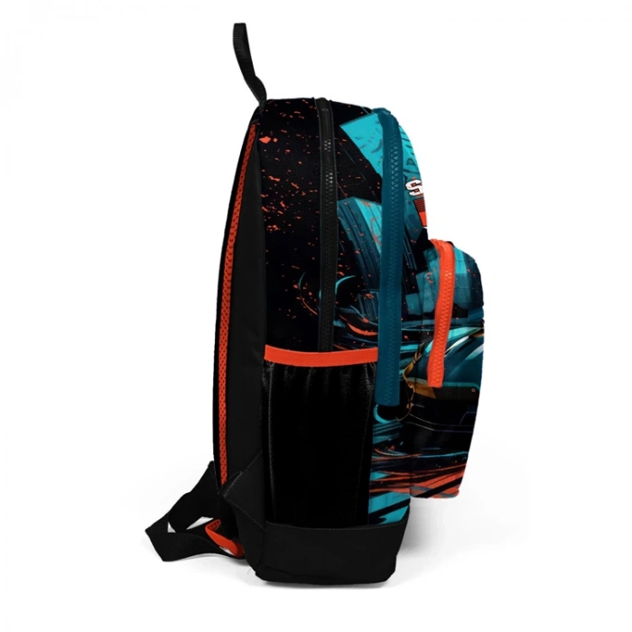 CORAL HIGH 23765 KIDS SİYAH NEFTİ YARIŞ ARABASI DESENLİ DÖRT BÖLMELİ SIRT ÇANTASI