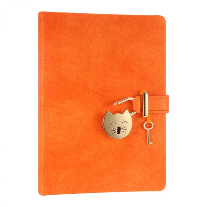 VICTORIAS JOURNALS 1031 13x18cm 80gr.160YP. MİYAW KUTULU KİLİTLİ ÇİZGİLİ DEFTER PASTEL TURUNCU