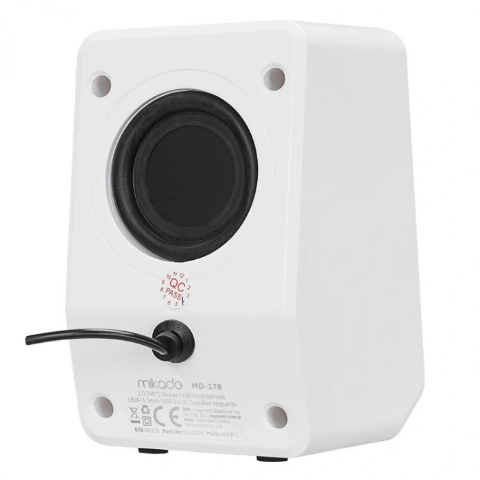 MİKADO MD-178 2.0 2W*2 BEYAZ RGB AYDINLATMALI USB+3.5MM USB 5V SPEAKER HOPERLÖR