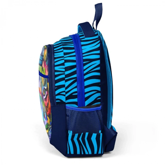 CORAL HIGH 23483 KİDS LACİVERT MAVİ KAPLAN DESENLİ ÜÇ BÖLMELİ SIRT ÇANTASI