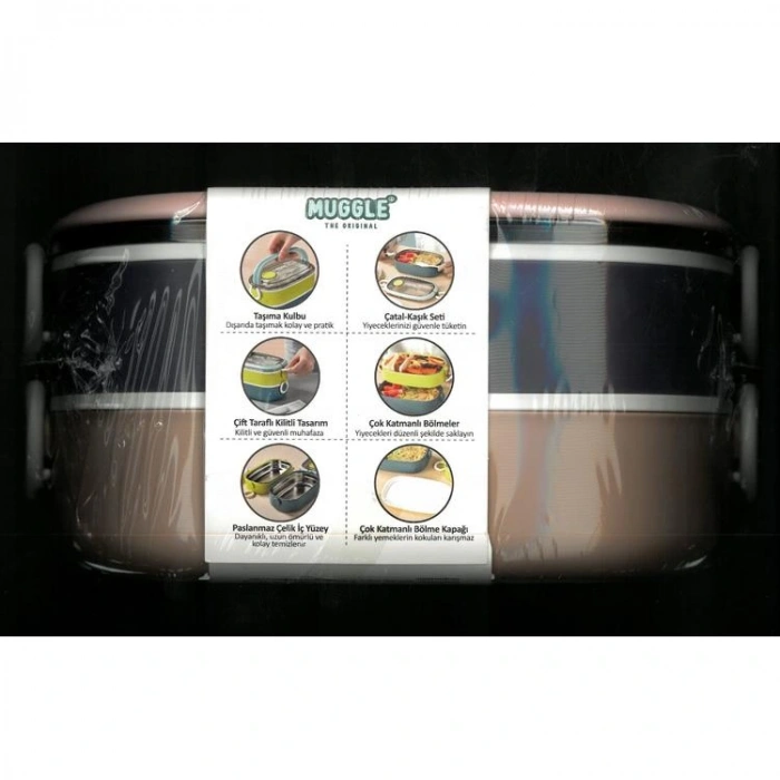 MUGGLE MS-08 304 PASLANMAZ ÇELİK 2 KATLI GENİŞ TEKLİ BÖLMELER 1300 ML BESLENME/ YEMEK KABI