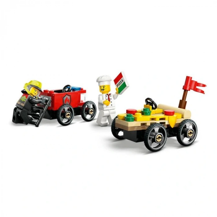 LEGO CITY 60458 PİZZA ARABASI İTFAİYE ARABASINA KARŞI YARIŞ ARABASI PAKETİ 70 PARÇA 5+