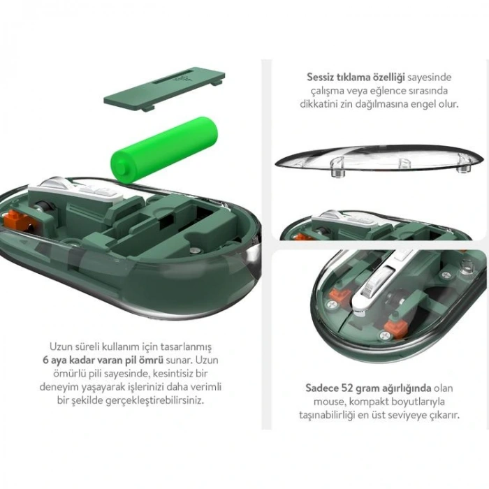 EVEREST SM-BT29 GLASSY USB GRİ TRANSPARAN BLUETOOTH VE 2.4GHZ KABLOSUZ MOUSE