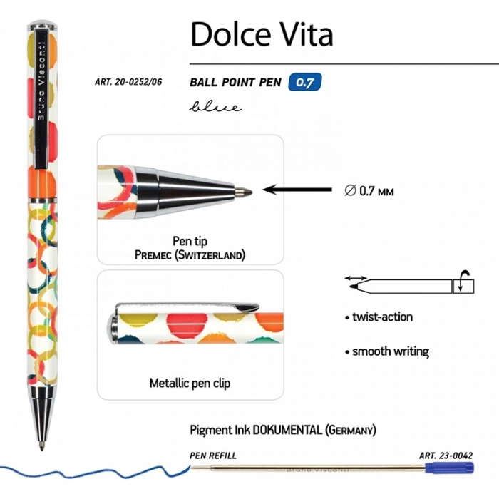 BRUNO VISCONTI DOLCE VITA  0.7mm KUTULU METAL GÖVDE GEOMETRİK ŞEKİLLER TÜKENMEZ KALEM 20-0252/02