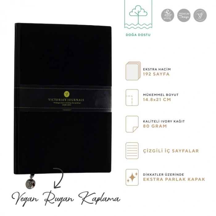VICTORIAS JOURNALS 1073 SMYTH RUGAN ESNEK KAPAK 14.8x21cm 80gr. 96YP. ÇİZGİLİ DEFTER SİYAH