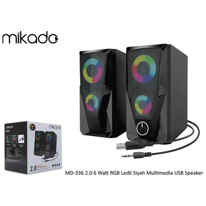 MİKADO MD-336 2.0 5W*2 RGB LEDLİ SİYAH MULTİMEDİA USB SPEAKER