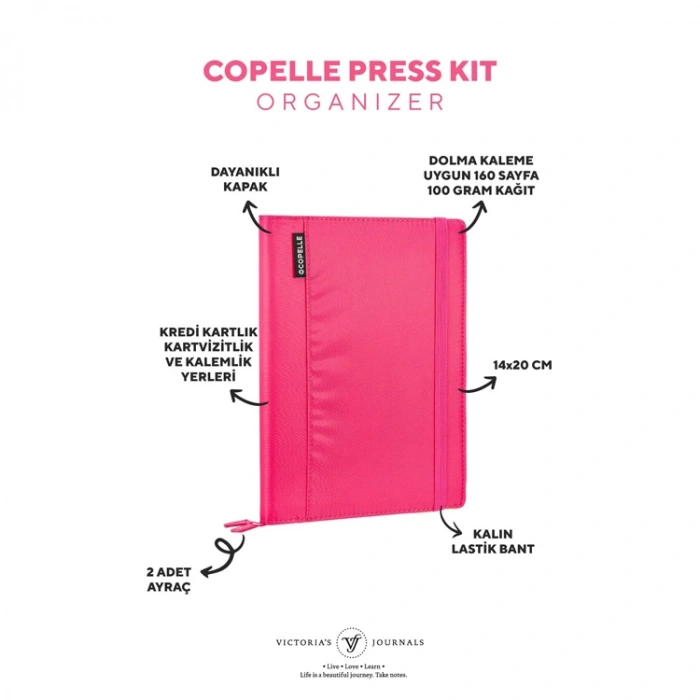 VICTORIAS JOURNALS 9105 COPELLE PRESS KİT 14.8x21cm 100gr. 80YP. ÇİZGİLİ DEFTER FUŞYA