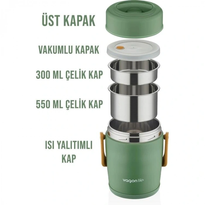 VAGONLİFE ÇELİK YEMEK KABI TEK HAZNELİ İKİ BÖLMELİ LUNCH BOX BL10082  1600 ML