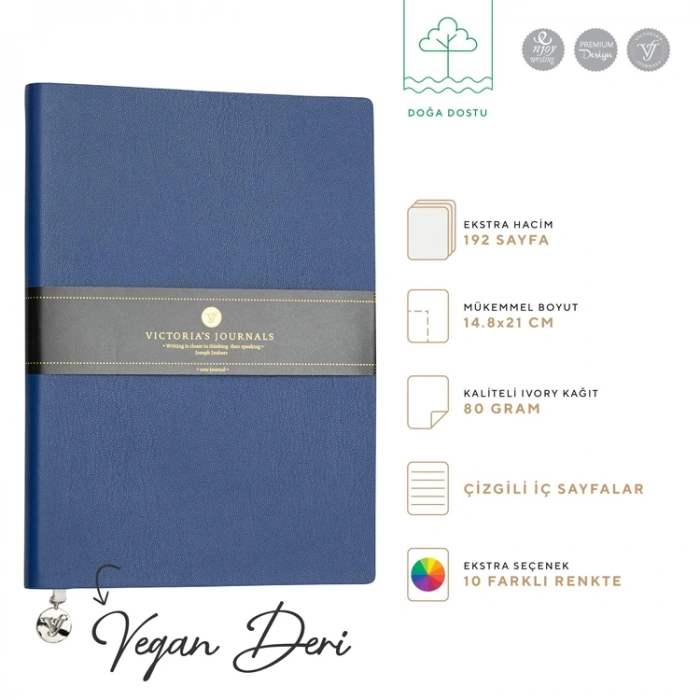 VICTORIAS JOURNALS 1141 SMYTH FLEXY ESNEK KAPAK 14.8x21cm A5 80gr. 96YP. ÇİZGİLİ DEFTER MAVİ