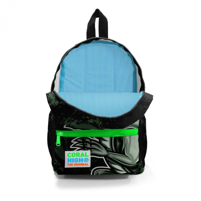 CORAL HIGH 23525 KİDS KOYU YEŞİL SİYAH DİNAZOR DESENLİ İKİ BÖLMELİ MİNİK SIRT ÇANTASI