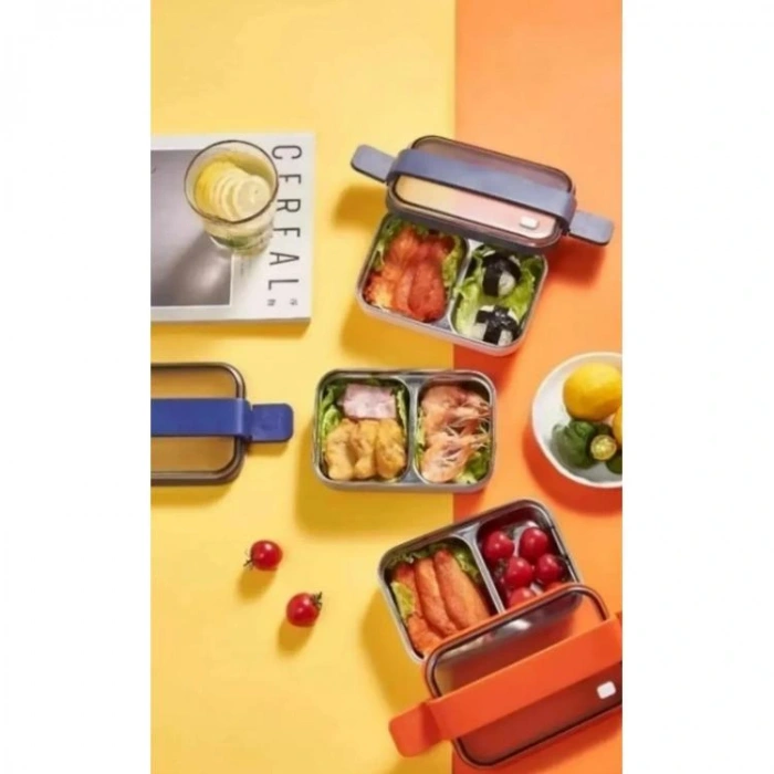 VAGONLIFE BL20183 PASLANMAZ ÇELİK YEMEK KABI - LUNCH BOX 2 KATLI 3 BÖLMELİ 1200 ML MAVİ