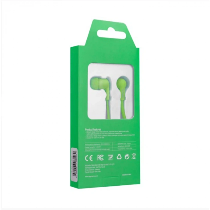 HYTECH JOLLY HY-XK22 MOBİL TELEFON UYUMLU KULAK İÇİ MİKROFONLU KULAKLIK YEŞİL